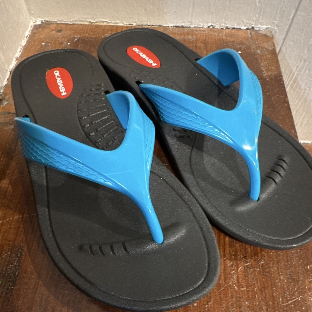Okabashi Black/Blue Women's Sz M (6.5-7.5) Flip Flop Sandals Plastic Slip-On